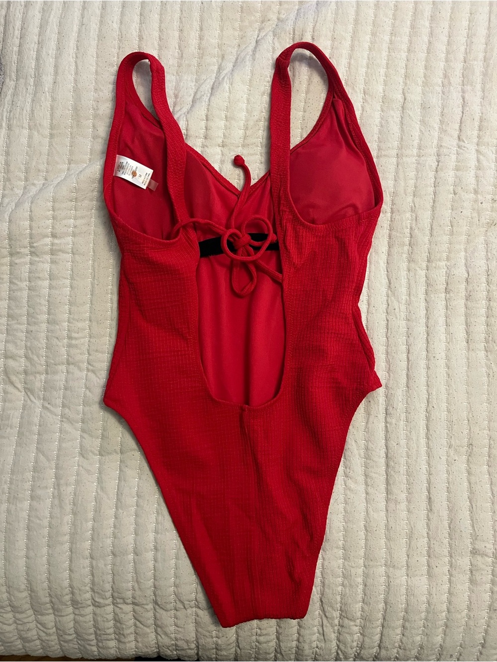 Classic Red Ribbed One-Piece Swimsuit - Picture 2 of 2